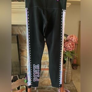 RARE VS PINK Iridescent to Silver Sequins Bling Yoga Leggings Medium